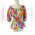 Cara Cara Heidi Smocked Top Shirt Womens S Blue Red Floral Peplum Cotton Pink Photo 1