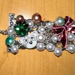 Betsey Johnson  rhinestone bear pearl bow Christmas bracelet Photo 4