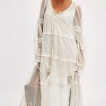 Free People Stevie Embroidered Maxi Dress Tea Flowy Ivory Sheer Floral Lined S Photo 2