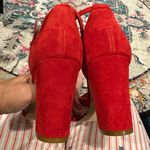 Anthropologie New Impressionist Red Suede Print Ankle Strap Heeled Sandals 9 Photo 6