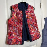 Lilly Pulitzer Navy Down Feather Puffer Vest w/ Pink Paisley Lining Photo 0