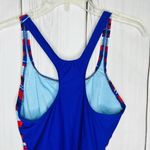 Maxine of Hollywood  Swimsuit 16 Striped One-Piece Blue Red White Racerback Photo 4