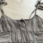 American Eagle 2024 Smocked Gingham Babydoll Tie Crop Top | Brown | Large Photo 4