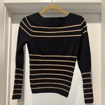 Caslon  Striped Knit Sweater Black Cream | V-Neck Long Sleeve | MP Photo 7