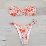 Womens Bikini Set‎ Size L Orange Floral Bandeau High Leg Swim Hot Girl Summer Size L Photo 2