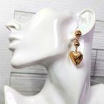 Gold Greek Key Design Heart Drop Earrings Photo 5