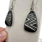 Polished Slate Stone White Zig Zag Rounded Triangle Earrings Gray Photo 4