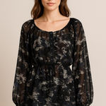 Nine West  Vintage America Sheer Babydoll Blouse Women’s Medium Long Sleeve Photo 0