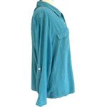 Vtg Y2K Park Central Brushed Silk Button Up Roll Tab Teal Top Size XXL Safari Blue Photo 2