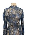 Free People Hello There Top Blouse Smocked Flare Sleeve Mesh Floral Blue Large Photo 3
