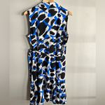 Calvin Klein  Blue Black Abstract Animal Print Faux Wrap Dress Size 16 Photo 6