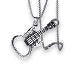 Skull Guitar Pendant Necklace for Men Women Streetwear Unisex Hip Hop Style Silver Photo 0