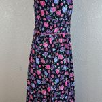 Vintage Lanz Womens Midi Dress 14 Black Floral Open Bow Back Pockets Made in USA Photo 8