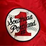 Vintage 70s 80s Bright Red Birdie Satin Varsity Jacket Bomber Portland Softball Size L Photo 4