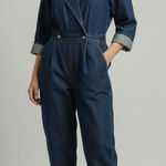 Women’s Vintage 80s Mizz Lizz Snap Button Dark Denim Long sleeve Jumpsuit 11/12 Blue Photo 0