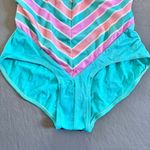 Vintage 70s Avon Fashion Striped One Piece Swimsuit Vtg Swimwear XS/Small Green Photo 1