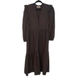 Nation Ltd Brown Ruffle Tiered Maxi Dress M Boho Cottagecore V-Neck Button Front Photo 1