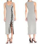 French Connection  Tommy Grey Ribbed Lace Up Side Bodycon Midi Dress Size Large Photo 2