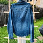 CHI QLE Women Long Sleeve Collared Pearl Snap Button Down Blue Denim Shirt Small Photo 6