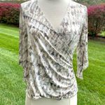 MSK V Neck Foil Knit Faux Wrap top size small Gray Photo 2