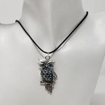 Handmade Owl Pendant Necklace w/ Blue Sparkle Resin Body & Eyes Photo 0