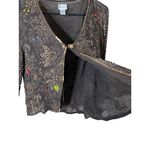Chico's Womens Embellished Cardigan Size 1 Brown Gold Sequin Silk Paisley Chic Photo 5