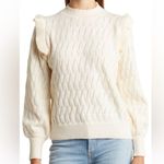 FRNCH New  Paris Cream sweat Valeria Ruffle Shoulder Pointelle Sweater Photo 0