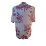 Discreet Kimono Shirt Cover Up Womens White Pink Floral Short Sleeve Loose Photo 2