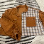 Cropped Jacket Plaid And Velour Brown Size XL Photo 0