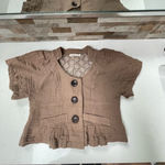 Anthropologie steampunk short bell sleeve cotton vest jacket tan Sz L Hazel Photo 11