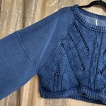 Free People Navy Blue Sweetness Sweatshirt Cropped Knit Slouchy Large Photo 2