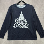 Cutematchy Navy Blue Merry Christmas Tree Print Y2K VTG Long Sleeve Top Medium Photo 0