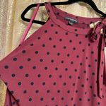 Banana Republic  Burgundy Black Polka Dot Jersey High Tie Neck Top Large Photo 2