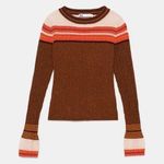 ZARA Sparkly Knit Sweater Striped Light Knit Jumper Long Sleeve Medium Photo 0