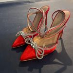 Lulus Red Satin Pumps w Silver Bows Photo 1