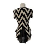 Papaya  Black Cream Chevron Peplum Top Puff Sleeve Juniors M Cute Chic Elegant Photo 3