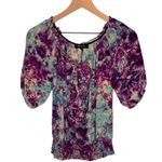 Karen Kane  100% Silk Watercolor Tie Dye Print Blouse Crystal Flower Button Front Photo 9