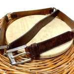 Fossil ‎ Brown Leather Hammered Silver Medium M Belt Western Cowboy Photo 0