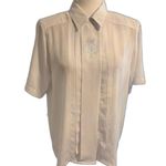 Yves St. Clair | Vintage White Blouse with Embroidery Silky Button Down Size 8 Photo 0