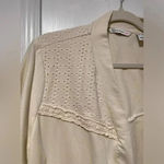 Isaac Mizrahi  Cream Stretch Cotton Eyelet Embroidered Trim Open Cardigan Size XL Photo 1
