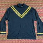 VINTAGE GOLD LACE TRIM BLACK MOCK NECK LONG SLEEVE SHIRT Size L Photo 0