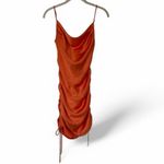 ZARA Orange Ruched Satin Slip‎ Mini Dress Size XS Adjustable Cowl Neck Photo 7
