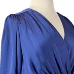 Ophelia Roe Dress V-neck Smocked Waist Ling Sleeves Blue New Satin Women’s XL Photo 8