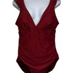 Kona Sol  Swimsuit V-Neck Ruched Mid Section High Cut Monokini Maroon Large #0390 Photo 0