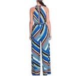 Halter wide leg jumpsuit with elastic waist. Self tie. Multi Photo 1