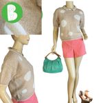 VINTAGE 1980'S ANDENE BEIGE & CREAM POLKADOT SILK BLEND SHORT SLEEVE SWEATER (M) Tan Size M Photo 1