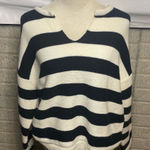 Elan Black And White Striped V Neck Long Sleeve Knit Sweater Size Large Photo 0