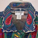 Vintage Wearable Art Colorful Embroidered Denim & Silk Jacket Abstract Art Size XL Photo 3