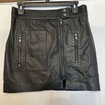 Trina Turk Kristol Black Lambskin Leather Mini Skirt Sz 4 Asymmetrical Zip Front Photo 1