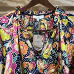 Umgee USA Multicolor Floral Satin Colorful Peasant Blouse Size 1X Relaxed Flowy Photo 4